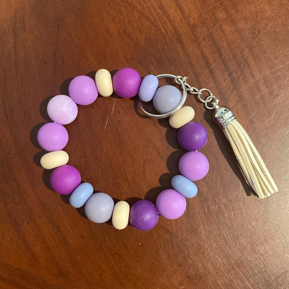 Purple Cream Silicone bead keychain bracelet
